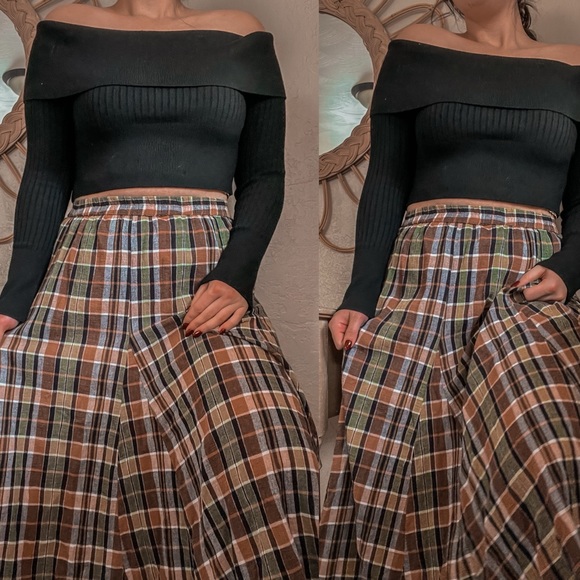 Vintage Dresses & Skirts - Vintage 90s Plaid Long Maxi Midi Grunge Checker Fall Winter Skirt